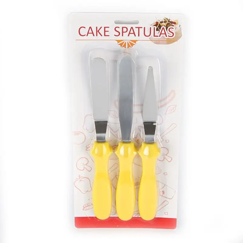 En çok satan kek ve krem bıçak pişirme araçları paslanmaz çelik gıda kürek 3 parça Set kek tereyağı Spatula