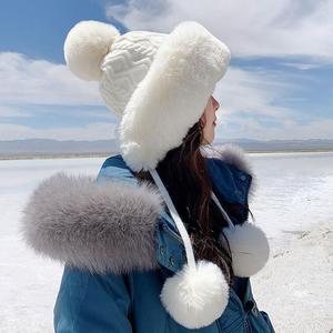 Chapeau d'hiver en fausse fourrure pour <span class=keywords><strong>femme</strong></span> avec <span class=keywords><strong>pompon</strong></span>, cache-oreilles chauds - Product Image 5
