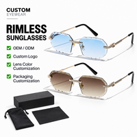 Lunettes de soleil unisexes européennes de niche à monture métallique sans cadre, coupe diamant, UV400, petite monture