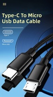 Kabel Pengisian Cepat USB-C ke Micro USB Tipe C Kustom, Berbahan Nilon Kepang, untuk Komputer dan Ponsel 1M 2M 3M