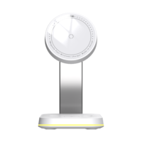 Support de charge sans fil magnétique 3-en-1 15W pour téléphone, montre et écouteurs avec panneau finition miroir et lumière d'ambiance LED pour bureau et chevet