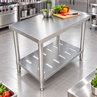 Table de travail de cuisine en acier inoxydable avec égouttoir à fentes et étagère inférieure pour la préparation des aliments en restaurant