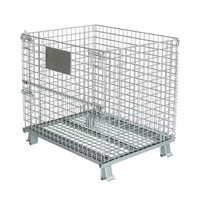 Cage en treillis métallique pour entrepôt, robuste, empilable, pliable, en acier galvanisé, cage de stockage, palettes avec roues