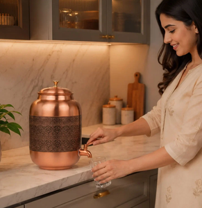 Ensemble de distributeur d'eau en cuivre de 5 litres |   Pot/Matka en cuivre pur à 100% avec couvercle en laiton anti-fuite préinstallé - Product Image 3