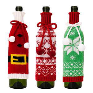 Christmas Party Dinner <b>Table</b> Home Decoration <b>Wine</b> Bottle Set Cover Handmade Nordic Knitting Reusable 27*10cm - Product Image 5