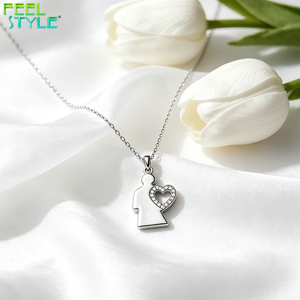 Collier pour père plaqué or en acier inoxydable avec pendentif cœur pavé de zircone cubique, résistant au ternissement, cadeau de bijoux pour papa - Product Image 5