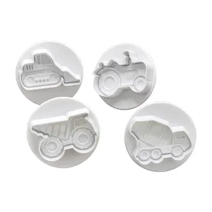 4-piece construction series Transport car spring embosser to mimic the real cake tool Fondant tool plastic cookie cutter