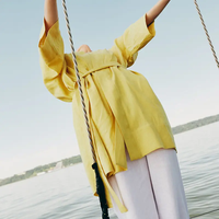 Camisa de lino para mujer vacaciones playa amarillo Boho Undone Robe Longue Femme manga larga 100% Lino Kimono batas camisas de lino para mujer