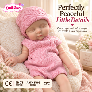 ตุ๊กตาซิลิโคน DollDuo ขนาด 18 นิ้ว ตุ๊กตาเด็กแรกเกิดหลับตา ชุดหมวกไหมพรมสีชมพู วาดลายด้วยมือ ของขวัญคริสต์มาสสำหรับเด็ก - Product Image 1