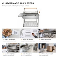 Barbecue à charbon de bois à bascule en acier inoxydable SUS 304 avec panier grillagé, étagère latérale et tiroir à cendres, fabriqué sur mesure pour les marques de barbecue
