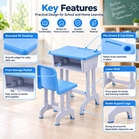 Ensemble bureau et chaise pour étudiant à hauteur fixe, mobilier scolaire, table d'étude avec étagère de rangement pour salle de classe et étude à domicile