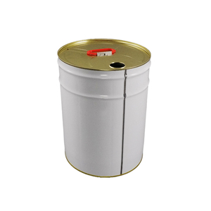 Seau en métal rond de 20 L (5 gallons) blanc vide d'usine avec couvercle fermé et poignée en plastique - Product Image 4