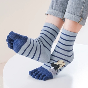 <span class=keywords><strong>Chaussettes</strong></span> mi-mollet à cinq doigts pour femmes, motif rayé de <span class=keywords><strong>chat</strong></span> de dessin animé - Product Image 1