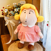 Bo Chan Plüschpuppe Kawaii Niedliche Chibi Cartoon Stofftier Gelbe Wellige Haare Rosa Partykleid Weißer Kragen Großhandel