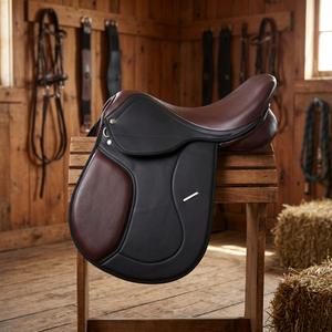 Selle d'équitation anglaise Cosmico Ventures en cuir, avec arceau en bois, marron et noir, ÉCOLOGIQUE, équipement d'équitation confortable - Product Image 2