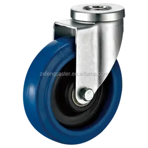 4 Inch Bolt Hole Swivel with Brake Elastic Blue Rubber Caster