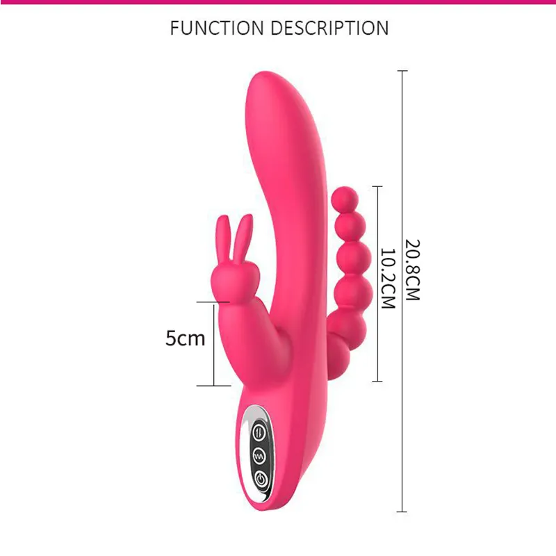 Vibrator g-spot multi frekuensi, perlengkapan erotis dewasa masturbasi kepala ganda tarik manik-manik