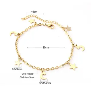 Getta popular stainless steel anklet with charms moon star gold anklets for women foot jewelry