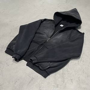 Custom Heavy Weight Double Zipper-up <b>Hoodie</b> Black Vintage Distressed Streetwear Acid Wash 400GSM <b>Hoodie</b> Blank Hoodies for <b>Men</b> - Product Image 1