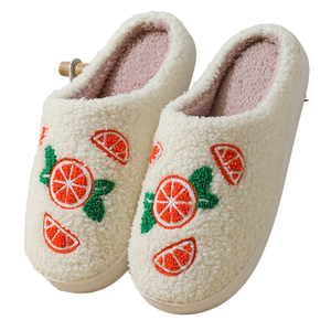 Comodi Pantofole Invernali in Cotone <span class=keywords><strong>Arancione</strong></span> con <span class=keywords><strong>Pelliccia</strong></span> per Uomo e Donna, Traspiranti, con Suola Spessa, Calde, Ricamate per Casa - Product Image 1