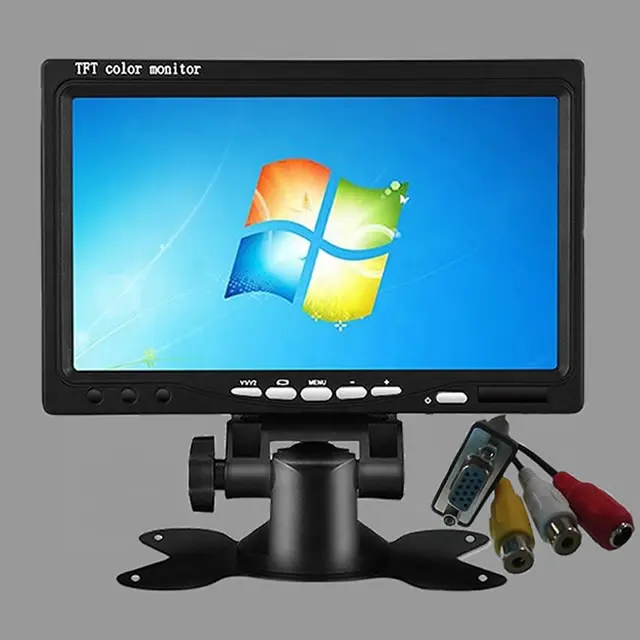 Monitor de encosto de cabeça de carro, monitor de computador, tela larga de 12v-24v, 7 polegadas, lcd cctv, av/rca/vga 1024*600 para câmera de visão traseira