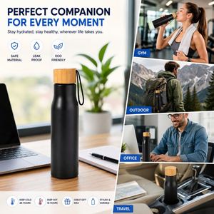 Bouteille d'eau en acier inoxydable de 500 ml avec couvercle en bambou, gobelet sport promotionnel à paroi simple de 17 oz avec logo personnalisé - Product Image 2