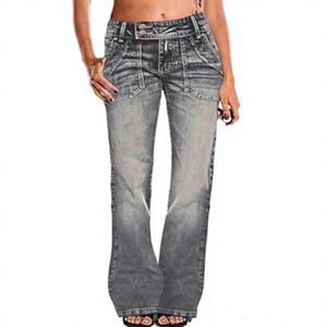 Pantalones Casuales Nuevos para Mujer, Cintura Baja, Corte Holgado, Pierna Ancha, Pantalones de Mezclilla, a la Moda para Toda Temporada - Product Image 2