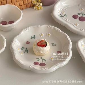 Platos de cerámica con forma irregular, diseño de flores, plato bajo para postres, desayunos, fiestas y uso doméstico. - Product Image 3
