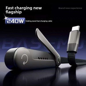 <span class=keywords><strong>Cable</strong></span> <span class=keywords><strong>2</strong></span> en 1 Chargestand, <span class=keywords><strong>Cable</strong></span> de Carga Rápida PD3.0 Portátil Trenzado de 240w con Soporte para Teléfono Integrado, Plegable Plano Invisible - Product Image 4
