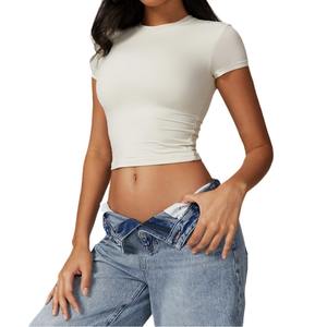 Camiseta Deportiva Zechuang de Manga Corta, Color Sólido, Secado Rápido, Spandex, para Yoga, Running y Fitness, para Mujer, DDX8743 - Product Image 1