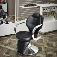 Fauteuil de Barbier Commercial Moderne Réglable avec Repose-Pieds Rotatif, Cadre en Acier Inoxydable, Siège en Mousse Haute Densité et Fonction de Levage