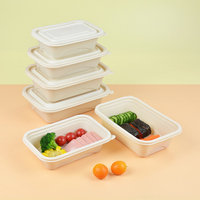 Boîte d'emballage alimentaire à emporter biodégradable 900 ml, boîte repas rectangulaire jetable pour salade et déjeuner léger