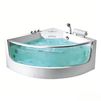 Bain à remous d'angle moderne en acrylique HG avec fenêtre de visualisation incurvée, appuie-têtes blancs et douchette à main pour projets résidentiels et hôteliers