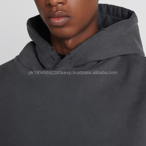 Sweat à capuche court ample sans cordon, streetwear, molleton en tissu éponge français, 100% coton, vintage, lourd, pour homme - Product Image 2