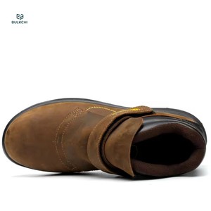 Heat Resistant Welding Safety <strong>Shoes</strong> - Brown Leather, <strong>Velcro</strong> Strap, Steel Toe, Anti-Puncture <strong>Mens</strong> Work Boots for Industrial Use - Product Image 2