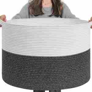 90L <b>Large</b> Blanket <b>Basket</b> Woven <b>Storage</b> <b>Baskets</b> for Laundry Pillows Toys Decorative Cotton Rope <b>Basket</b> with Handles - Product Image 1