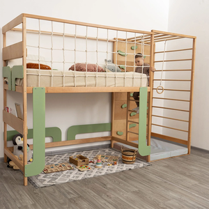 Cama litera doble de madera de lujo verde para niños, con diseño de escalada, para dormitorio moderno infantil - Product Image 4