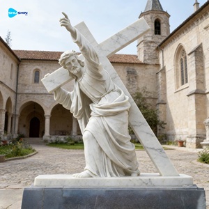 Estatua de Jesús con Cruz de Mármol de Tamaño Real, Escultura Cristiana Católica Famosa para Jardín y Parque, Uso en Exteriores - Product Image 2