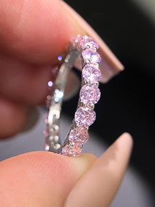 Foxi Jewelry Pink CZ Eternity Band <b>Ring</b> 925 Sterling Silver <b>Dainty</b> Elegant Wedding <b>Rings</b> for Women - Product Image 4