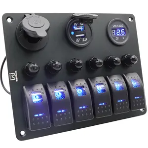 Panel de interruptores de 6 bandas con disyuntor USB tipo C enchufe LED voltímetro 12 voltios coche marino barco interruptor basculante Panel impermeable