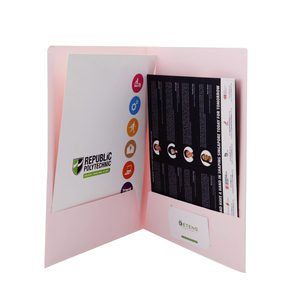 Tái chế tùy chỉnh in logo màu hồng <span class=keywords><strong>2</strong></span> Túi danh mục đầu tư mở rộng tập tin giấy thư mục trình bày với khe cắm thẻ kinh doanh - Product Image 1