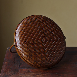 Bandeja de bambú hecha a mano para aperitivos con asa, cesta de pan lacada natural para ceremonia del té, decoración del hogar - Product Image 4