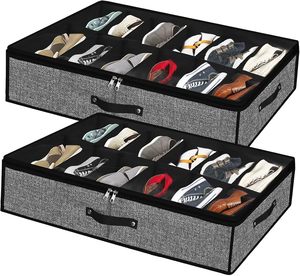 도매 저렴한 접이식 신발 큐브 보관함 침대 밑 신발 정리함 손잡이가 있는 수납함 2개 세트 - Product Image 1