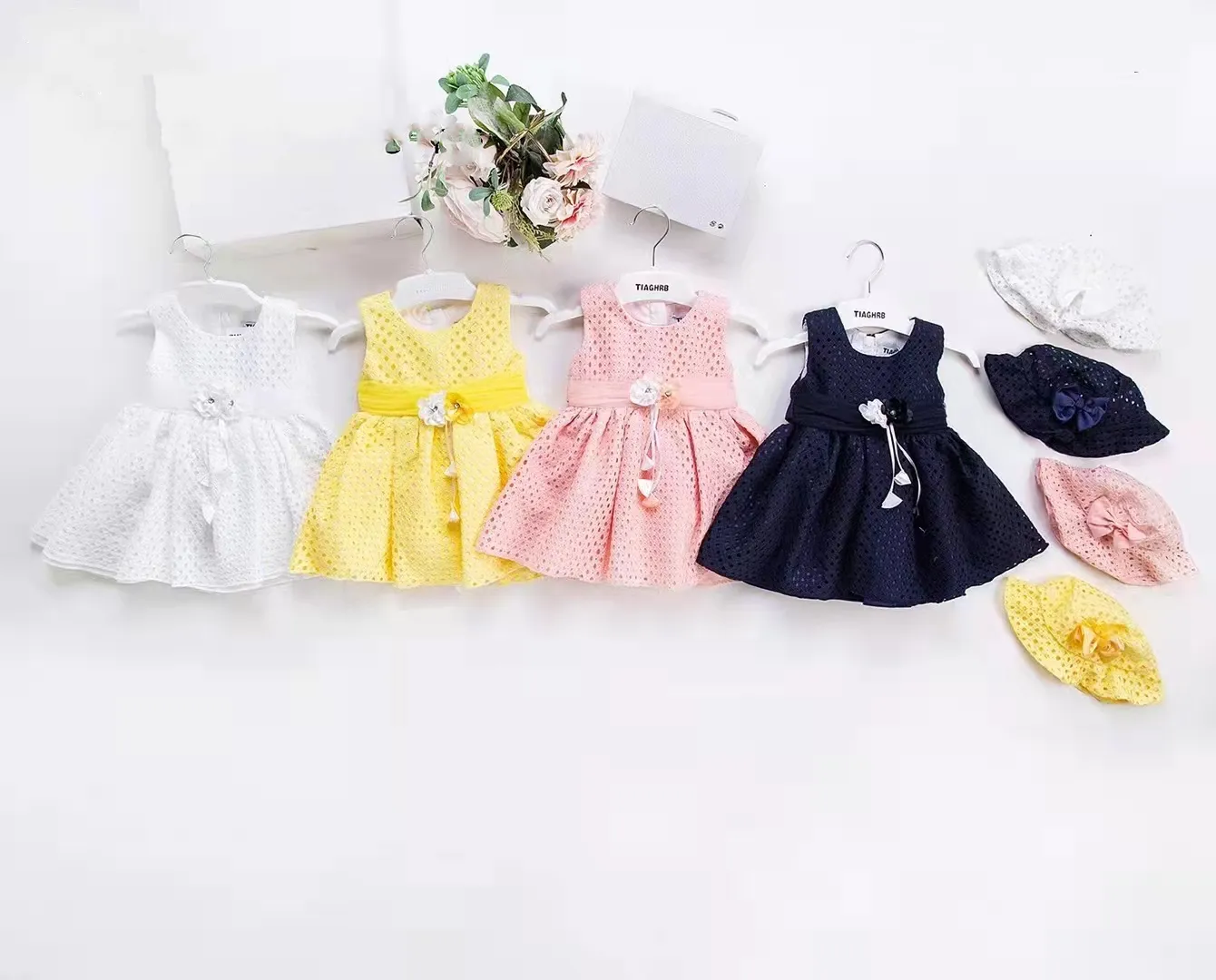 Robe d'été pour bébé fille, tenue de soirée rose ajourée, 2T, sans manches, 2023