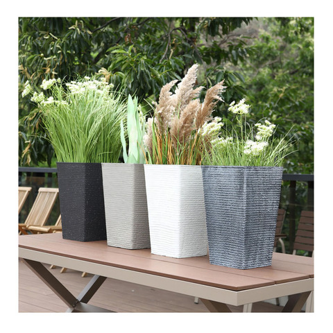 Plastic Square Garden Large Outdoor Black White Pots Garden Durable Pots & Planters