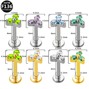 Gaby ASTM F136 Titanium Internal Thread Helix Lip Ring Flower Cartilage Stud Zircon <b>Piercing</b> Jewelry - Product Image 2