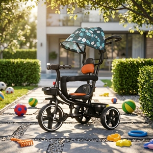 <span class=keywords><strong>Tricycle</strong></span> 3 en 1 pour enfants, pliable, avec auvent, poignée de poussée réglable, garde-corps de sécurité, <span class=keywords><strong>tricycle</strong></span> pour tout-petits, lumières musicales, panier, roues silencieuses - Product Image 4