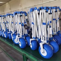 Chariot de plage pliable en acier au carbone à quatre roues pour activités de camping et de plein air, pneus pneumatiques à ballon, dégagement rapide