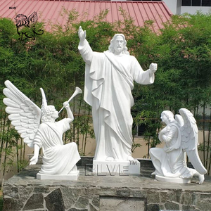 Estatua de Jesús Cristo y Ángel de Mármol Blanco Personalizada, Tallada <span class=keywords><strong>a</strong></span> Mano, Tamaño Real, Escultura Religiosa para Jardín, Monumento para Iglesia al Aire Libre - Product Image 2