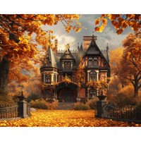 Kit de Broderie Point de Croix Château d'Automne 30x40CM/11.8x15.7in DIY 11CT/14CT avec Fils Écologiques en Coton et Soie pour Cadeau